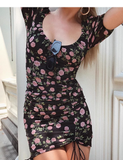 Vintage Floral Sheath Design A-line Short-sleeved Women Party Dress HZ1024