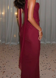 Chic Burgundy Off-the-shoulder Mermaid Floor-length Prom Dress Evening Dress HZ1024