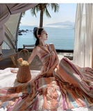 New Rainbow Stripe Design Beach Holiday Casual Halter Dress HZ1024