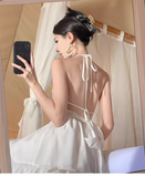 New Stylish White Sleeveless Backless Beach Casual Halter Dress HZ1024