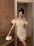 Fashion Light Yellow Sequin Off-the-shoulder Design A-line Strapless Homecoming Dress HZ1024