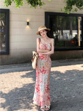 Vintage Fashion Floral Design Elegant Mermaid A-line Spaghetti Strap Dress HZ1024