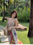 New Stylish Floral Design Beach Holiday Spaghetti Strap Dress HZ1024