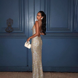 Enchanting Silvery Glittering Sequin Mermaid Long Prom Dress Evening Dress HZ1024