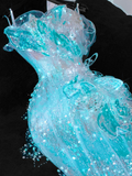 Gorgeous Sparkling Blue Beaded Sequin Mermaid Elegant Chiffon Tulle Evening Dress Prom Dresses HZ1024