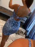 Vintage Sequined Bodycon Design Cocktail Dress Short Homecoming Dress HZ1024