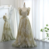 Gorgeous Sparkling Beaded Sequin Short-sleeve A-Line Long Prom Dress Evening Dress HZ1024