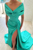 GLAMOROUS LONG OFF-THE-SHOULDER EVENING PARTY GOWNS LONG SLIT HZ1024