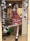 Simple Plaid Ruffled Hem Design A-line Sleeveless Spaghetti Strap Dress HZ1024