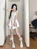 New Fashion Pink Floral Design A-line Sleeveless Spaghetti Strap Tiered Dress HZ1024