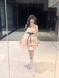 Simple Polka dot Pattern Design A-line Sleeveless Spaghetti Strap Tiered Dress HZ1024
