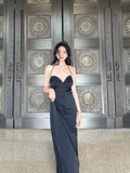 Simple Black Mermaid Design Heart-shaped Collar A-line Sleeveless Spaghetti Strap Dress HZ1024