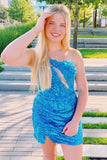 Vintage Blue Sequined Bodycon Design Short Homecoming Dress HZ1024