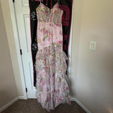 Vintage Pink Floral Sequin Prom Dress Spaghetti Strap Evening Dress Long Sheath Formal Dress HZ1024