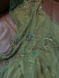 Gorgeous Green V-neck Glittering Beaded Spaghetti Strap Ruffles Chiffon A-Line Prom Dress Evening Dress HZ1024
