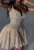 Vintage Silvery Shiny Beaded A-Line Short Party Dress Cocktail Dress Homecoming Dress HZ1024