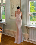 Elegant Pink Glittering Sequin Mermaid Spaghetti Strap Prom Dress Party Dress Evening Dress HZ1024