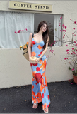 New Simple Holiday Floral Print Dress Sexy Spaghetti Strap Dress HZ1024
