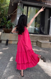 New Fashion Rose Pink Beach Holiday Loose Halter Dress HZ1024