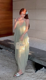 New Fashion Light Green Beach Holiday Casual Loose Halter Dress HZ1024
