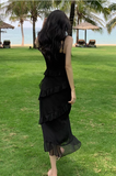 New Fashion Elegant Ruffled Dress Design Spaghetti Strap Dress HZ1024