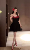 Stylish Sexy Rose Flower Design Spaghetti Strap Dress HZ1024