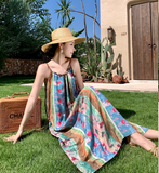 New Elegant Floral Design A-Line Beach Holiday Spaghetti Strap Dress HZ1024