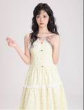 Simple Fashion Light Yellow Floral Design Spaghetti Strap Dress HZ1024