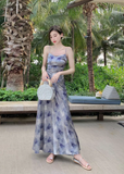 New Simple Elegant Floral Design Beach Holiday Spaghetti Strap Dress HZ1024