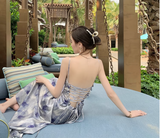 New Simple Elegant Floral Design Beach Holiday Spaghetti Strap Dress HZ1024