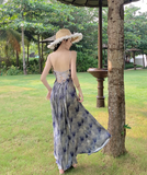 New Simple Elegant Floral Design Beach Holiday Spaghetti Strap Dress HZ1024