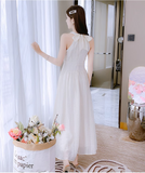 New Simple Elegant Women White Design High-waisted Halter Dress HZ1024