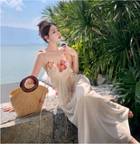 Simple Fashion Women Floral Design A-Line Spaghetti Strap Dress HZ1024