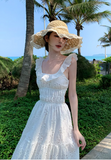 Simple Fashion White Floral Design Ruffled Collar A-Line Dress HZ1024
