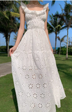 Simple Fashion White Floral Design Ruffled Collar A-Line Dress HZ1024