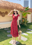 Simple Fashion Red Floral Design A-line Long High-waisted Dress HZ1024