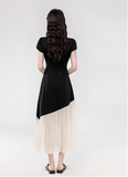 Vintage Fashion Black Irregular Design Elegant A-line Square Collar Short- sleeved Dress HZ1024