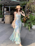Simple Fashion Floral Design A-line Beach Holiday Spaghetti Strap Dress HZ1024