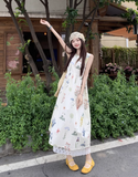 Vintage Fashion Floral Printed Design A-line Beach Holiday Vest Dress HZ1024
