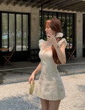 New Fashion Light Blue Floral Design A-line Sleeveless Short Floral Dress HZ1024
