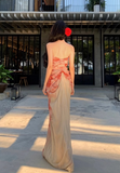New Fashion Floral Print Design A-line Floor-length Sleeveless Strapless Dress HZ1024