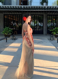 New Fashion Floral Print Design A-line Floor-length Sleeveless Strapless Dress HZ1024