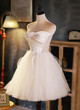 Elegant White Simple Design Satin Mesh Sleeveless Strapless Homecoming Dress HZ1024