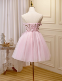Charming Pink 3D Flowers Design Elegant Mesh Sleeveless Strapless Homecoming Dress HZ1024