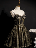 Charming Black Sequined Beaded Design Elegant Mesh Spaghetti Strap Homecoming Dress HZ1024