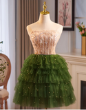 Vintage Sequined Beaded Design Elegant Mesh Sleeveless Strapless Homecoming Dress HZ1024