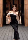 Vintage Black & White Combination Design A-line Off-the-shoulder Women Dress HZ1024