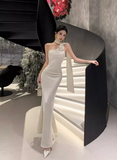 Simple Fashion 3D Flower Mermaid Design Prom Dress Elegant A-line Halter Dress HZ1024