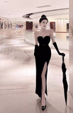 Simple Fashion Black Sleeveless Split Design Prom Dress Elegant A-line Strapless Dress HZ1024