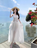 Simple Fashion White Sleeveless See-through Design Elegant A-line Vest Dress HZ1024